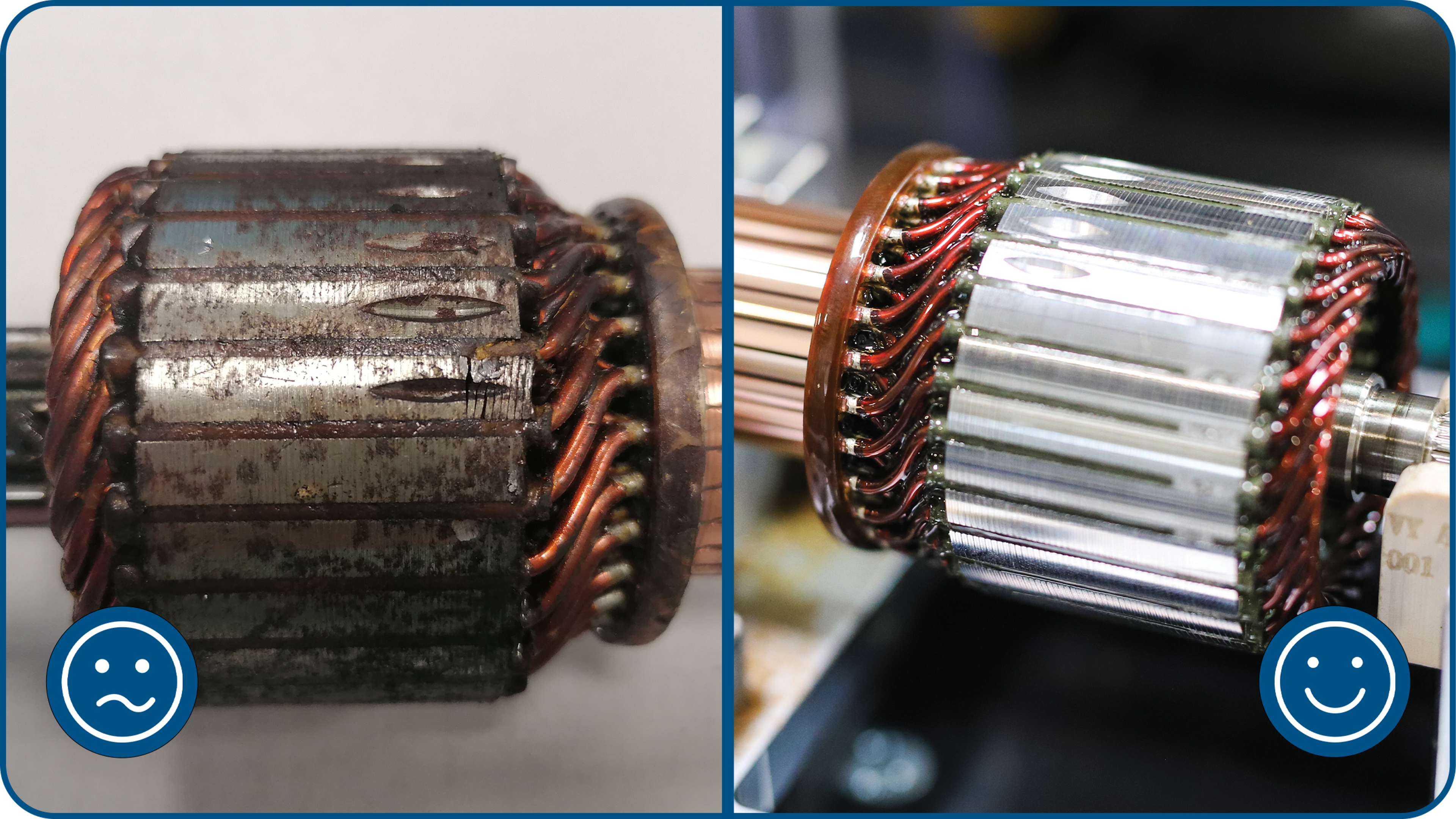 Picture showing a comparison of an SEG Automotive rotor and a competitor